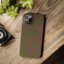 Abstract Face Line Art Slim Phone Case | Olive Green with Magenta Sketch