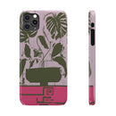 Slim Phone Case — Retro Monstera Plant Pink Green Botanical Design