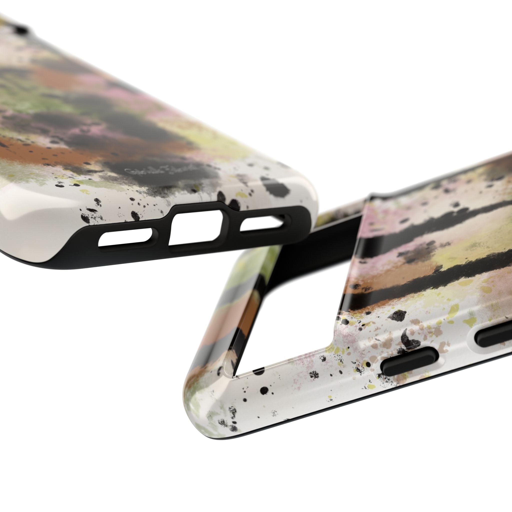 Watercolor Ink Splash Tough Phone Case — Abstract Olive, Blush & Charcoal Protective Cover