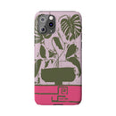 Slim Phone Case — Retro Monstera Plant Pink Green Botanical Design