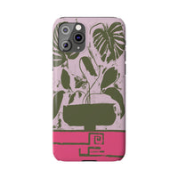Slim Phone Case — Retro Monstera Plant Pink Green Botanical Design