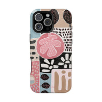 Abstract Floral Magnetic Phone Case — Impact-Resistant Protective Cover with Pink & Teal Collage Design