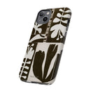 Floral Block Print Tough Phone Case — Black & White Botanical Protective Cover