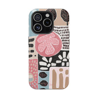 Abstract Floral Magnetic Phone Case — Impact-Resistant Protective Cover with Pink & Teal Collage Design