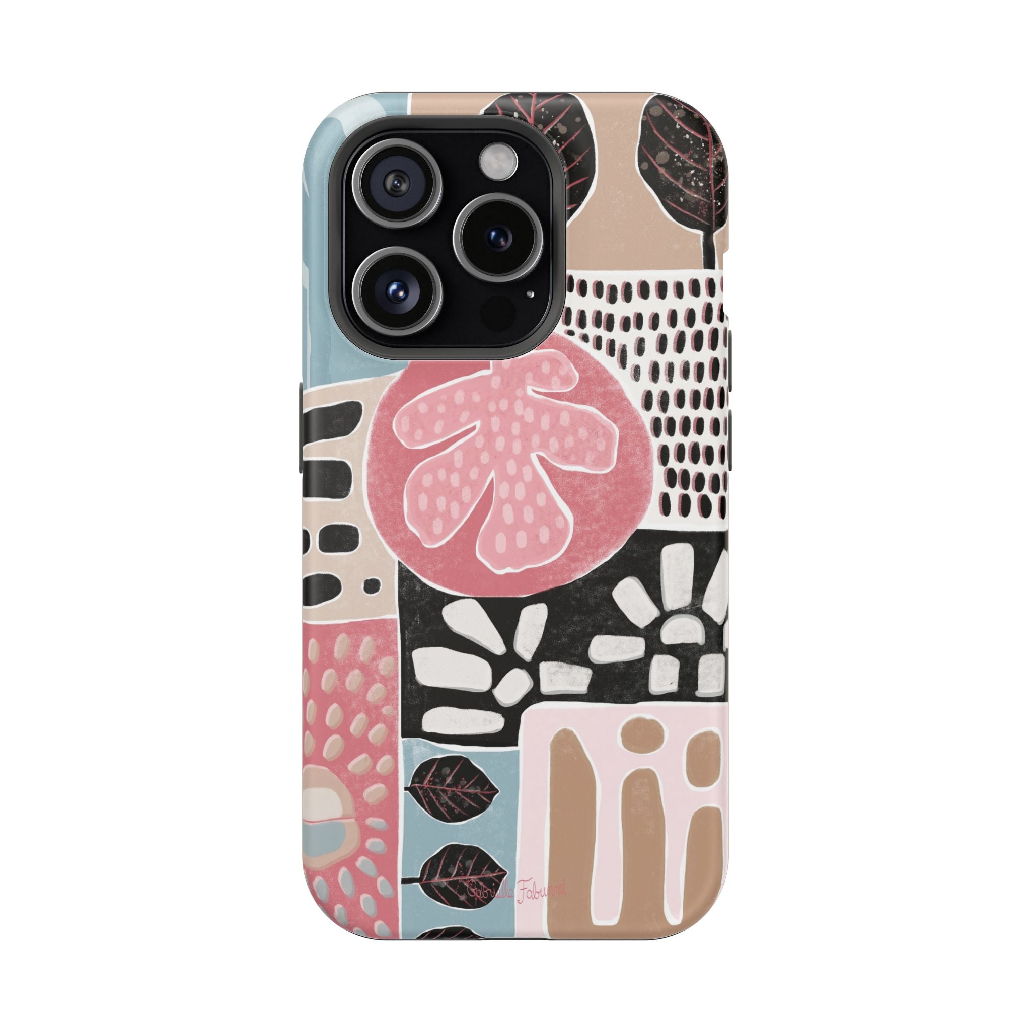 Abstract Floral Magnetic Phone Case — Impact-Resistant Protective Cover with Pink & Teal Collage Design