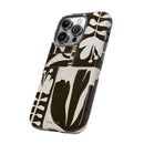 Floral Block Print Tough Phone Case — Black & White Botanical Protective Cover