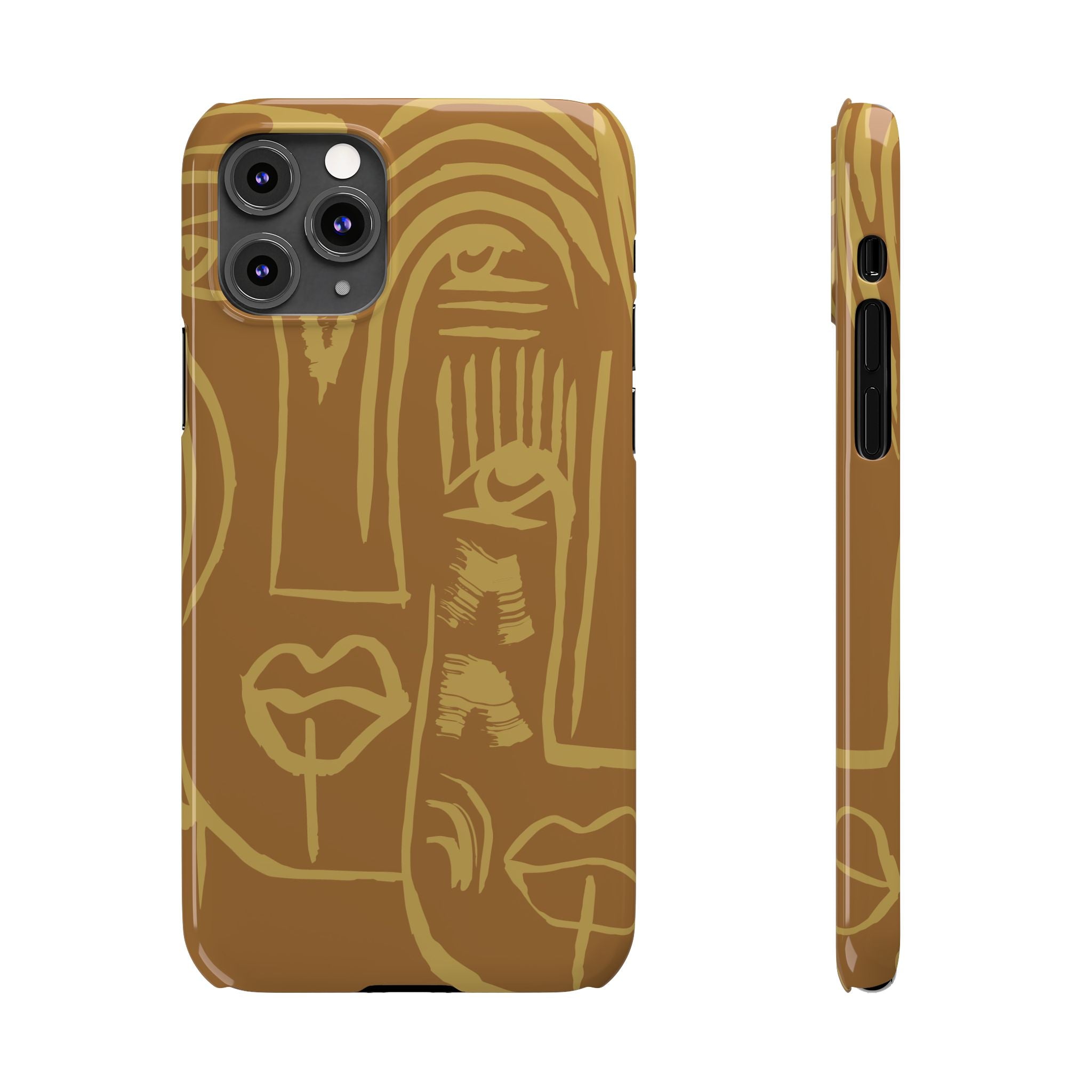 Abstract Face Line Art Slim Phone Case | Minimalist Brown Sketch