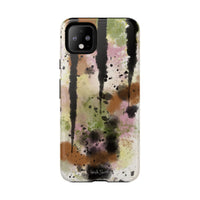 Watercolor Ink Splash Tough Phone Case — Abstract Olive, Blush & Charcoal Protective Cover