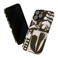 Floral Block Print Tough Phone Case — Black & White Botanical Protective Cover