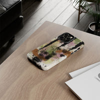 Watercolor Ink Splash Tough Phone Case — Abstract Olive, Blush & Charcoal Protective Cover