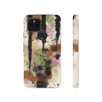 Watercolor Ink Splash Tough Phone Case — Abstract Olive, Blush & Charcoal Protective Cover