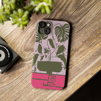 Slim Phone Case — Retro Monstera Plant Pink Green Botanical Design
