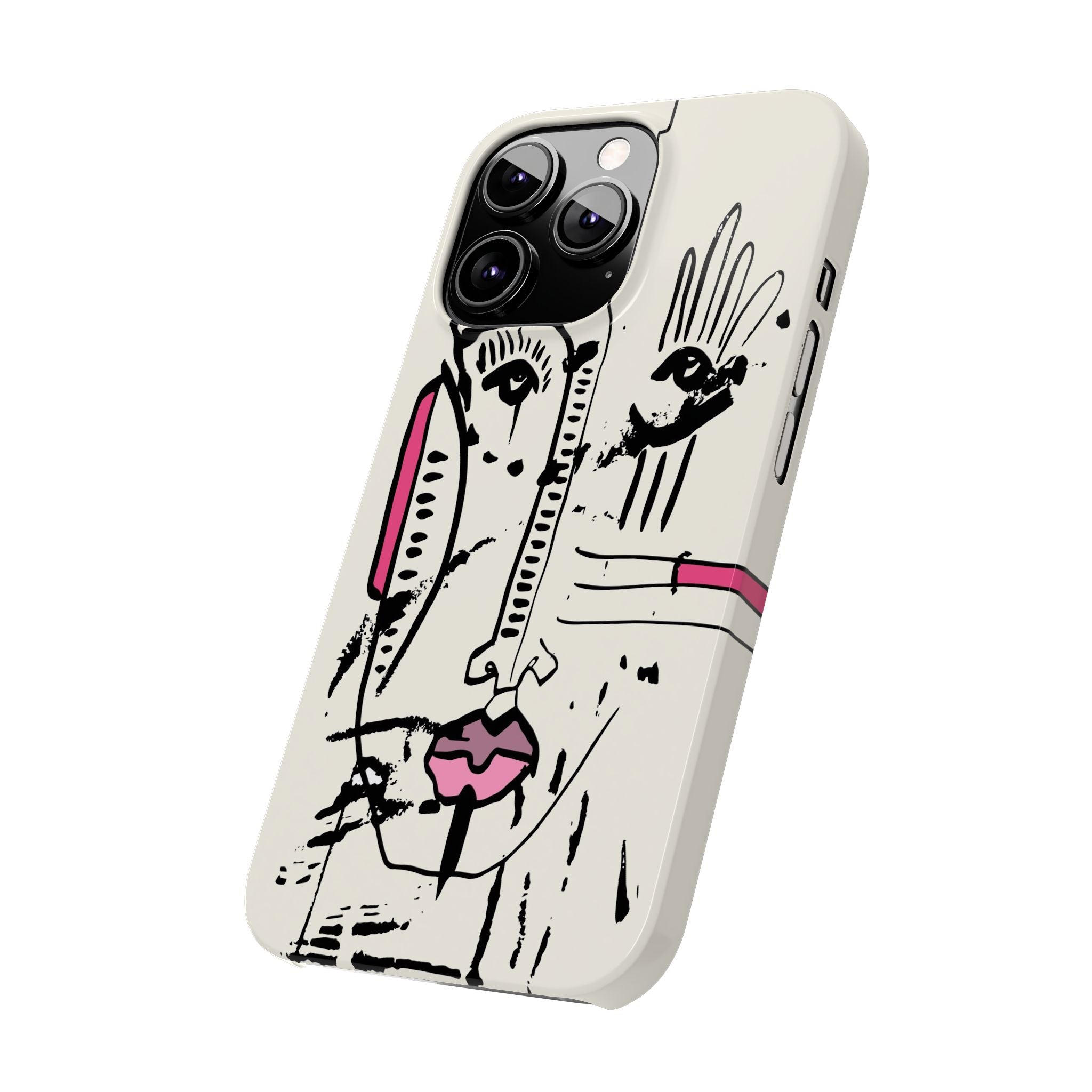 Abstract Face Line Art Slim Phone Case | Minimal Pink Accent