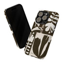 Floral Block Print Tough Phone Case — Black & White Botanical Protective Cover