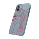 Abstract Line Face Slim Phone Case | Minimalist Portrait, Dusty Blue & Rose