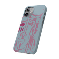 Abstract Line Face Slim Phone Case | Minimalist Portrait, Dusty Blue & Rose