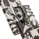 Floral Block Print Tough Phone Case — Black & White Botanical Protective Cover