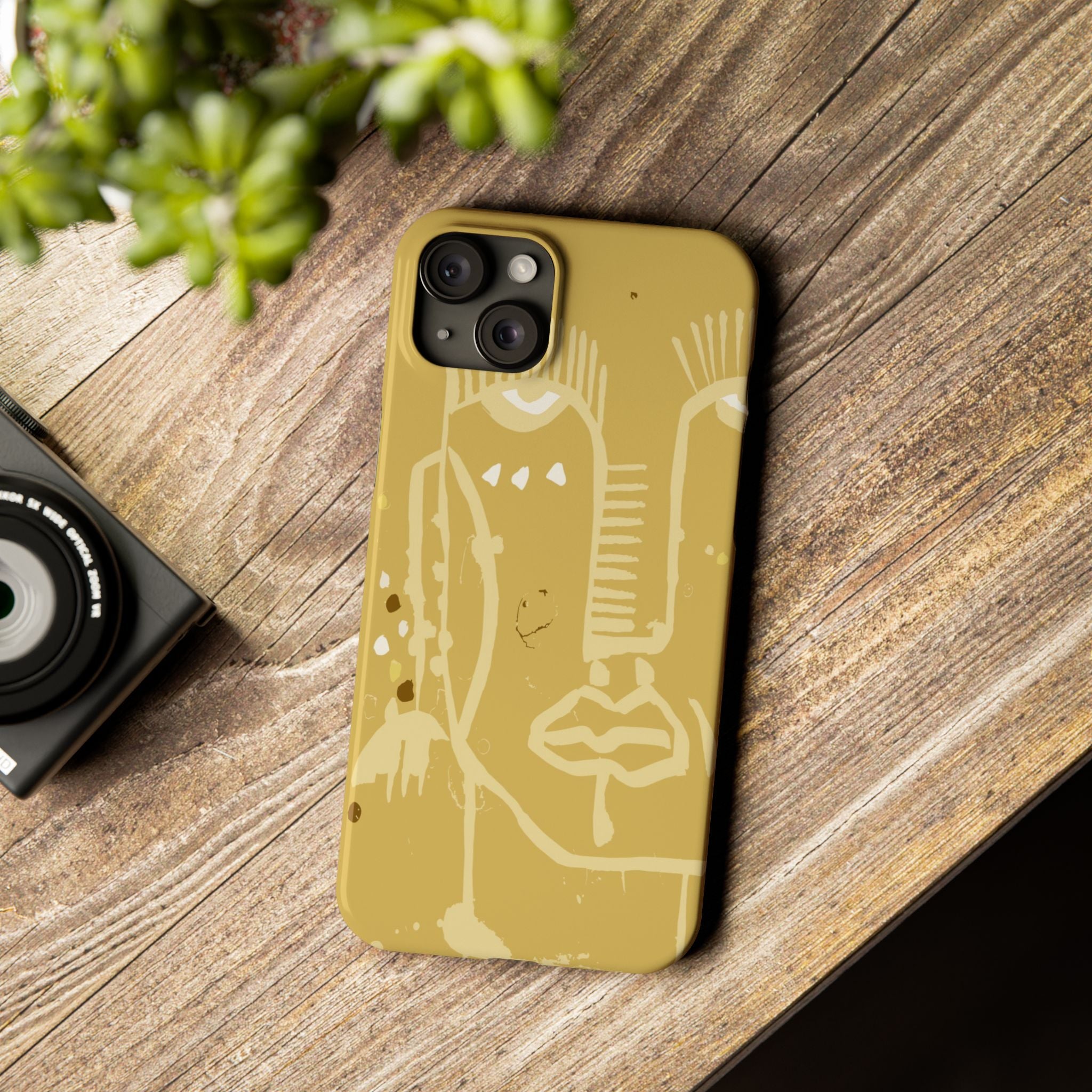 Abstract Line Face Slim Phone Case | Minimalist Art, Mustard Yellow