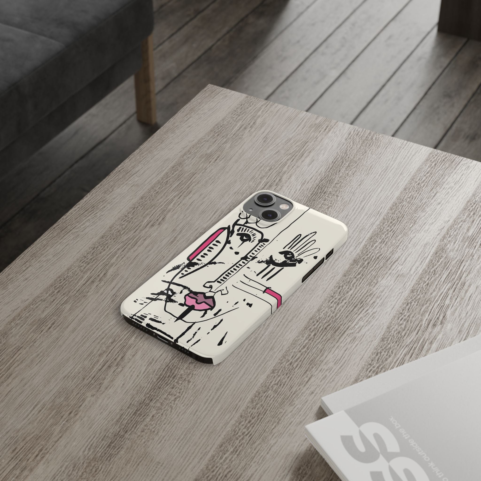 Abstract Face Line Art Slim Phone Case | Minimal Pink Accent