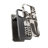 Floral Block Print Tough Phone Case — Black & White Botanical Protective Cover