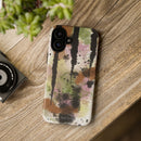 Watercolor Ink Splash Tough Phone Case — Abstract Olive, Blush & Charcoal Protective Cover