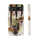 Watercolor Ink Splash Tough Phone Case — Abstract Olive, Blush & Charcoal Protective Cover
