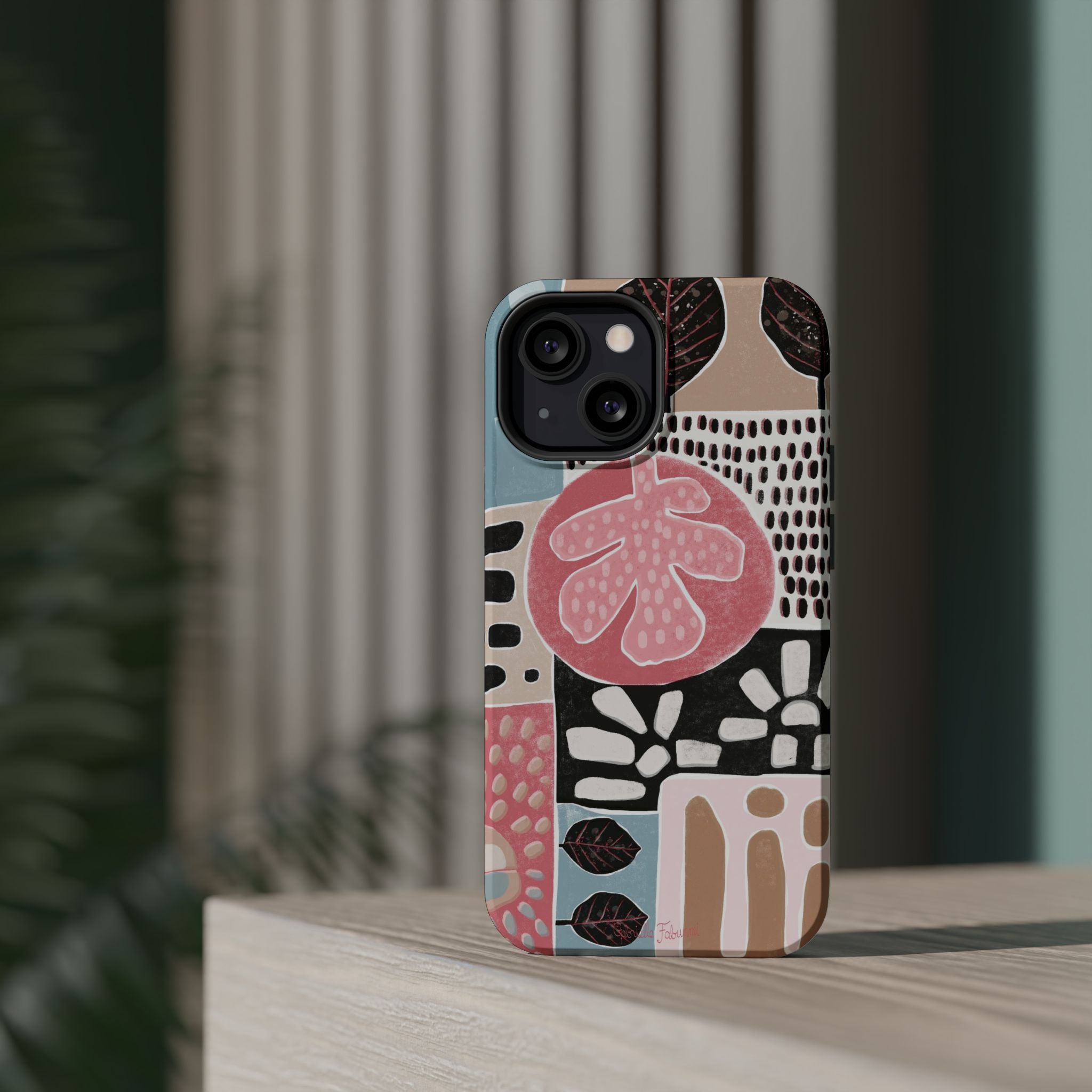Abstract Floral Magnetic Phone Case — Impact-Resistant Protective Cover with Pink & Teal Collage Design