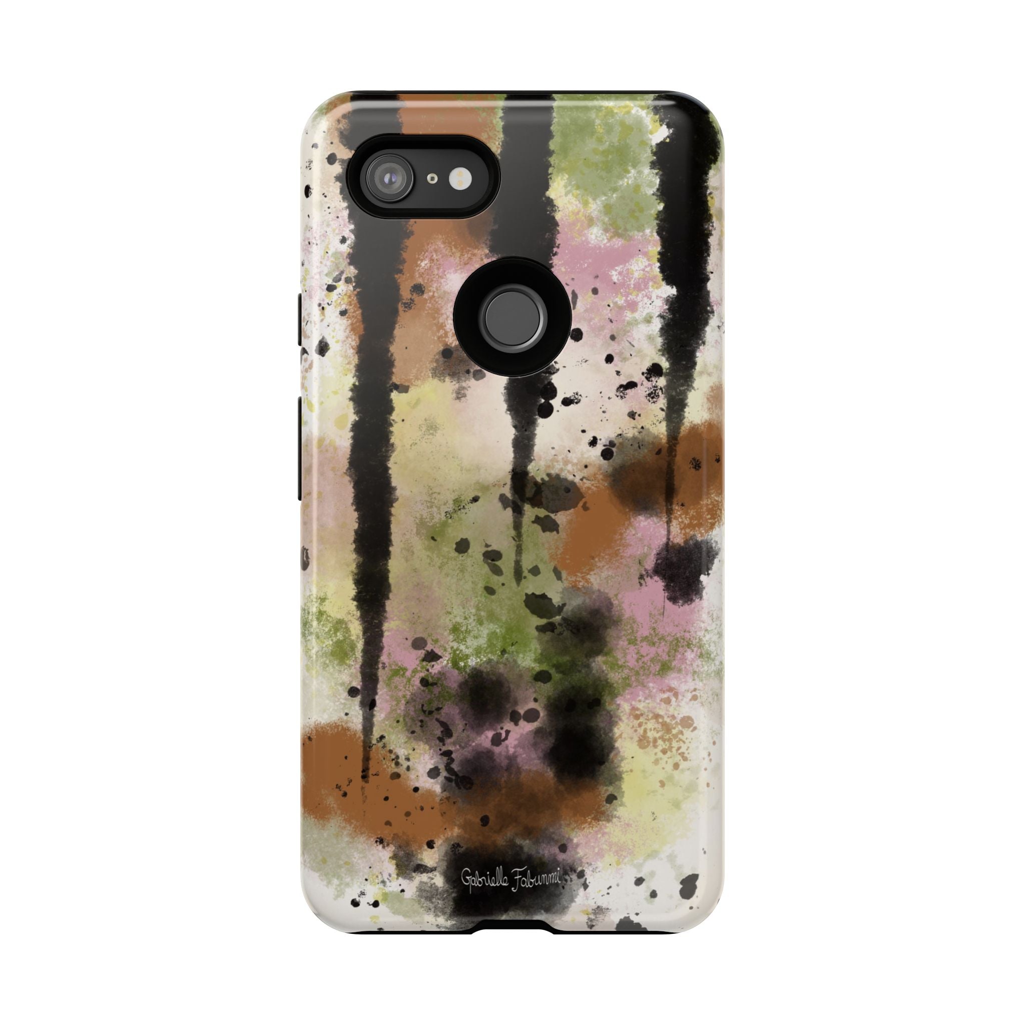 Watercolor Ink Splash Tough Phone Case — Abstract Olive, Blush & Charcoal Protective Cover