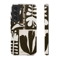 Floral Block Print Tough Phone Case — Black & White Botanical Protective Cover