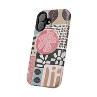 Abstract Floral Magnetic Phone Case — Impact-Resistant Protective Cover with Pink & Teal Collage Design