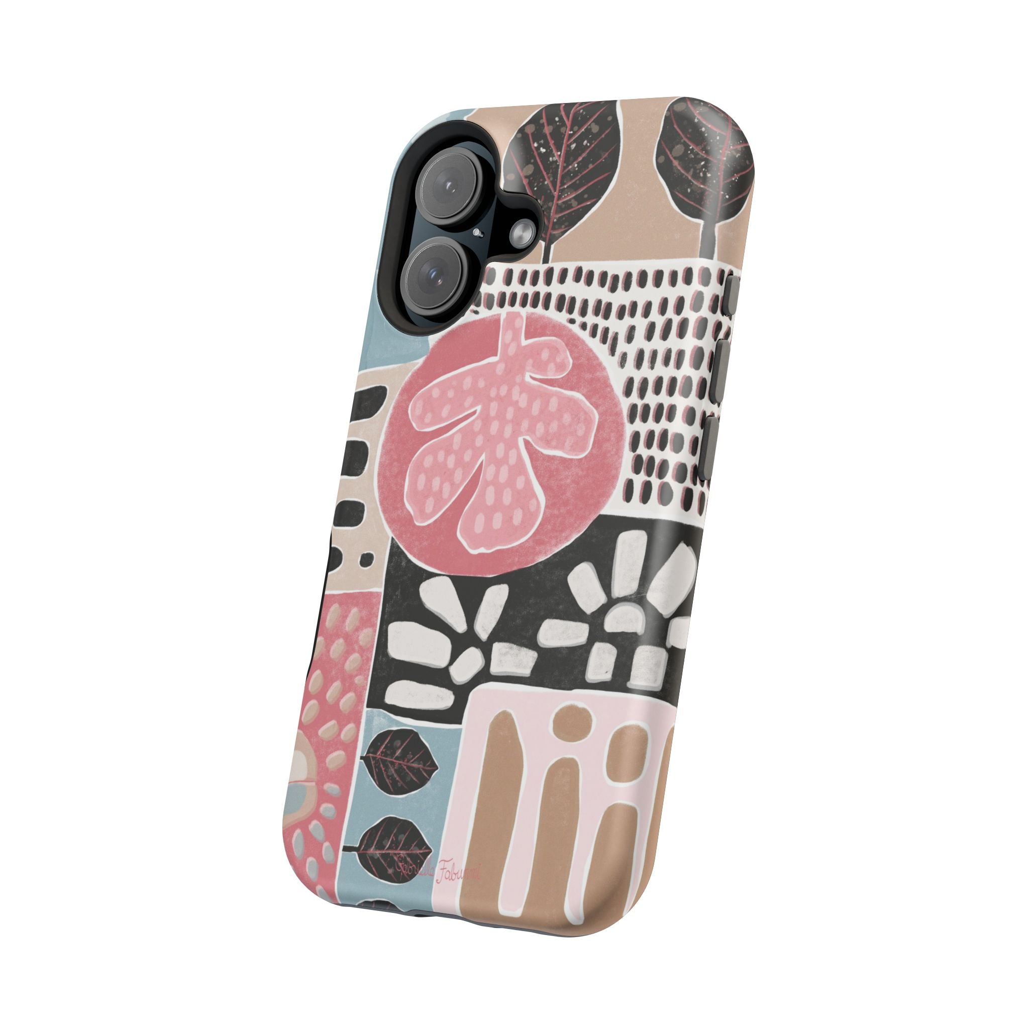 Abstract Floral Magnetic Phone Case — Impact-Resistant Protective Cover with Pink & Teal Collage Design
