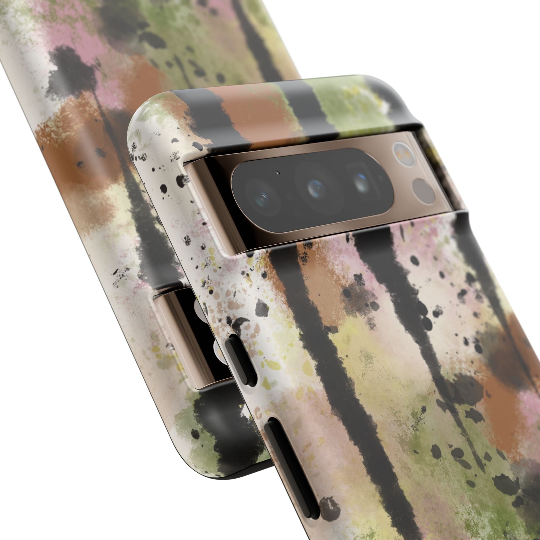 Watercolor Ink Splash Tough Phone Case — Abstract Olive, Blush & Charcoal Protective Cover