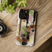 Watercolor Ink Splash Tough Phone Case — Abstract Olive, Blush & Charcoal Protective Cover