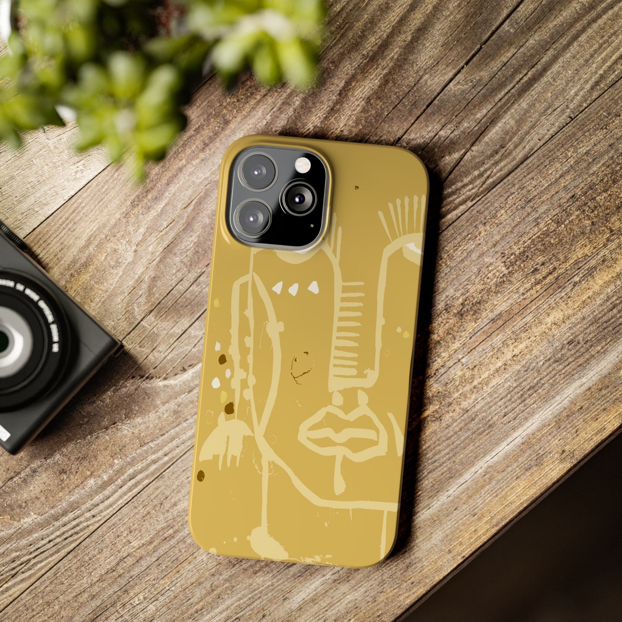 Abstract Line Face Slim Phone Case | Minimalist Art, Mustard Yellow