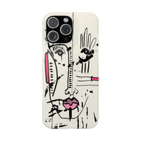 Abstract Face Line Art Slim Phone Case | Minimal Pink Accent