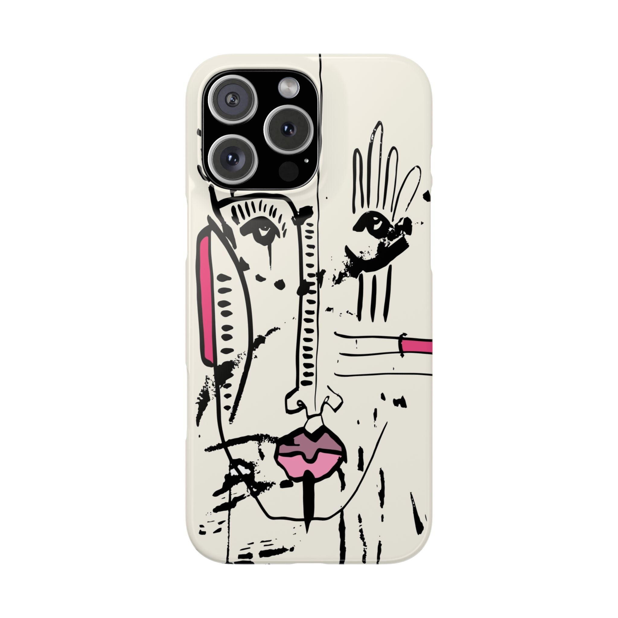 Abstract Face Line Art Slim Phone Case | Minimal Pink Accent