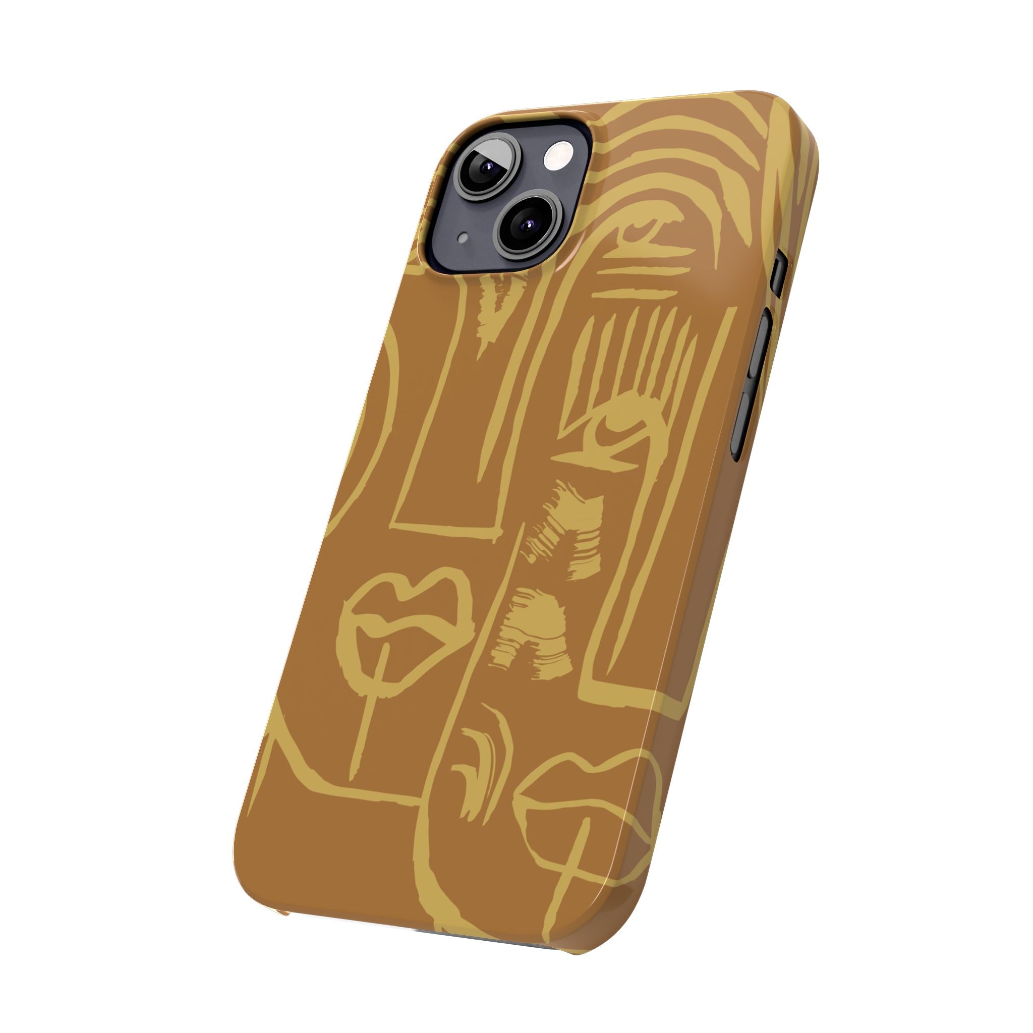 Abstract Face Line Art Slim Phone Case | Minimalist Brown Sketch