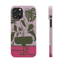 Slim Phone Case — Retro Monstera Plant Pink Green Botanical Design