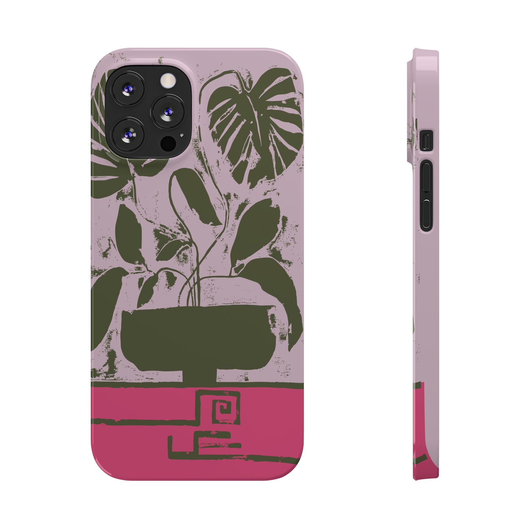 Slim Phone Case — Retro Monstera Plant Pink Green Botanical Design