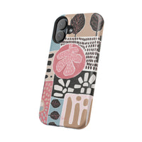 Abstract Floral Magnetic Phone Case — Impact-Resistant Protective Cover with Pink & Teal Collage Design