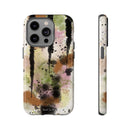 Watercolor Ink Splash Tough Phone Case — Abstract Olive, Blush & Charcoal Protective Cover