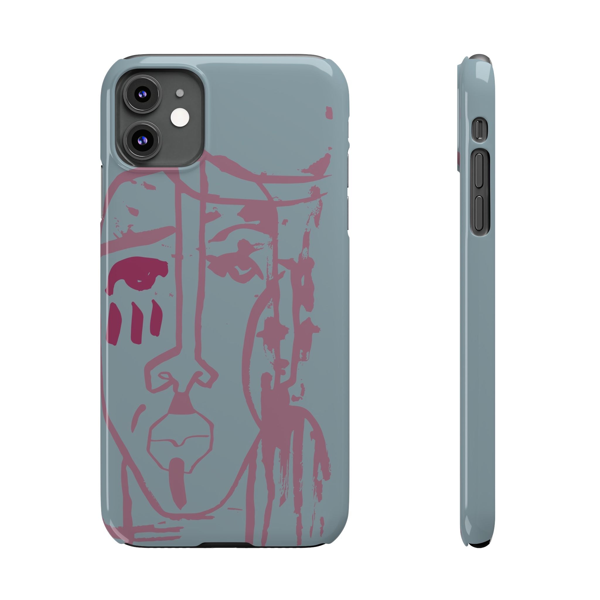 Abstract Line Face Slim Phone Case | Minimalist Portrait, Dusty Blue & Rose