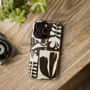 Floral Block Print Tough Phone Case — Black & White Botanical Protective Cover