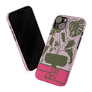 Slim Phone Case — Retro Monstera Plant Pink Green Botanical Design