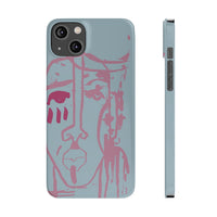 Abstract Line Face Slim Phone Case | Minimalist Portrait, Dusty Blue & Rose
