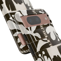 Floral Block Print Tough Phone Case — Black & White Botanical Protective Cover