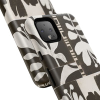 Floral Block Print Tough Phone Case — Black & White Botanical Protective Cover