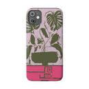 Slim Phone Case — Retro Monstera Plant Pink Green Botanical Design