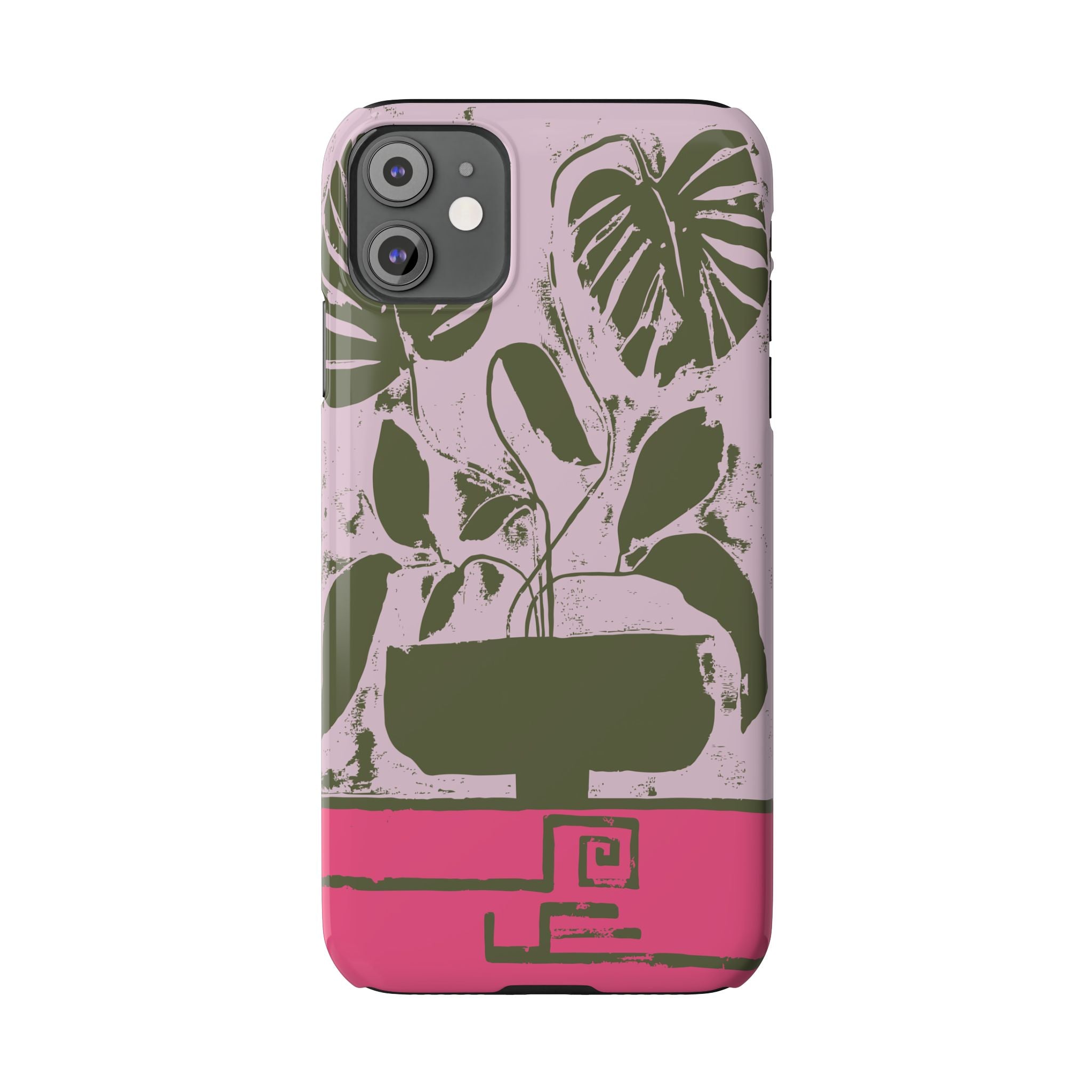 Slim Phone Case — Retro Monstera Plant Pink Green Botanical Design