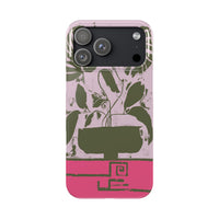 Slim Phone Case — Retro Monstera Plant Pink Green Botanical Design